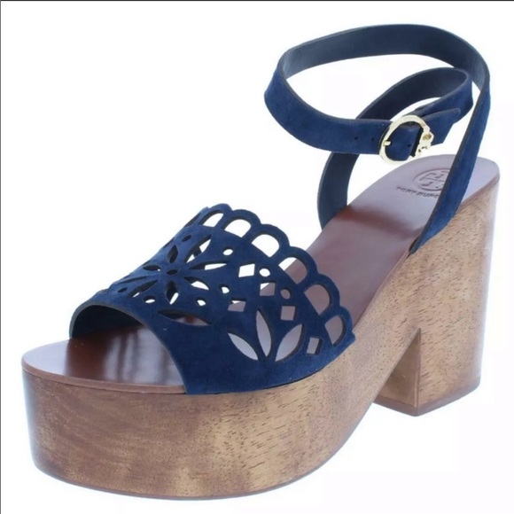 Tory Burch Shoes - Tory Burch Platform Wedge Sandal Navy Suede Sz 9.5